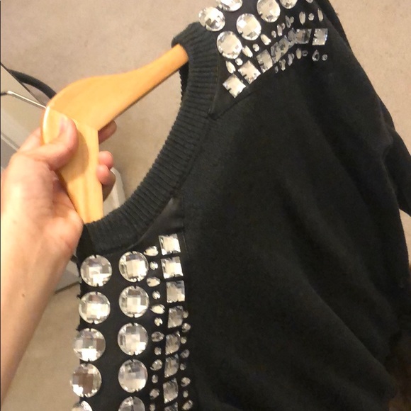 Embellished faux leather Grey Sweater - Picture 2 of 5